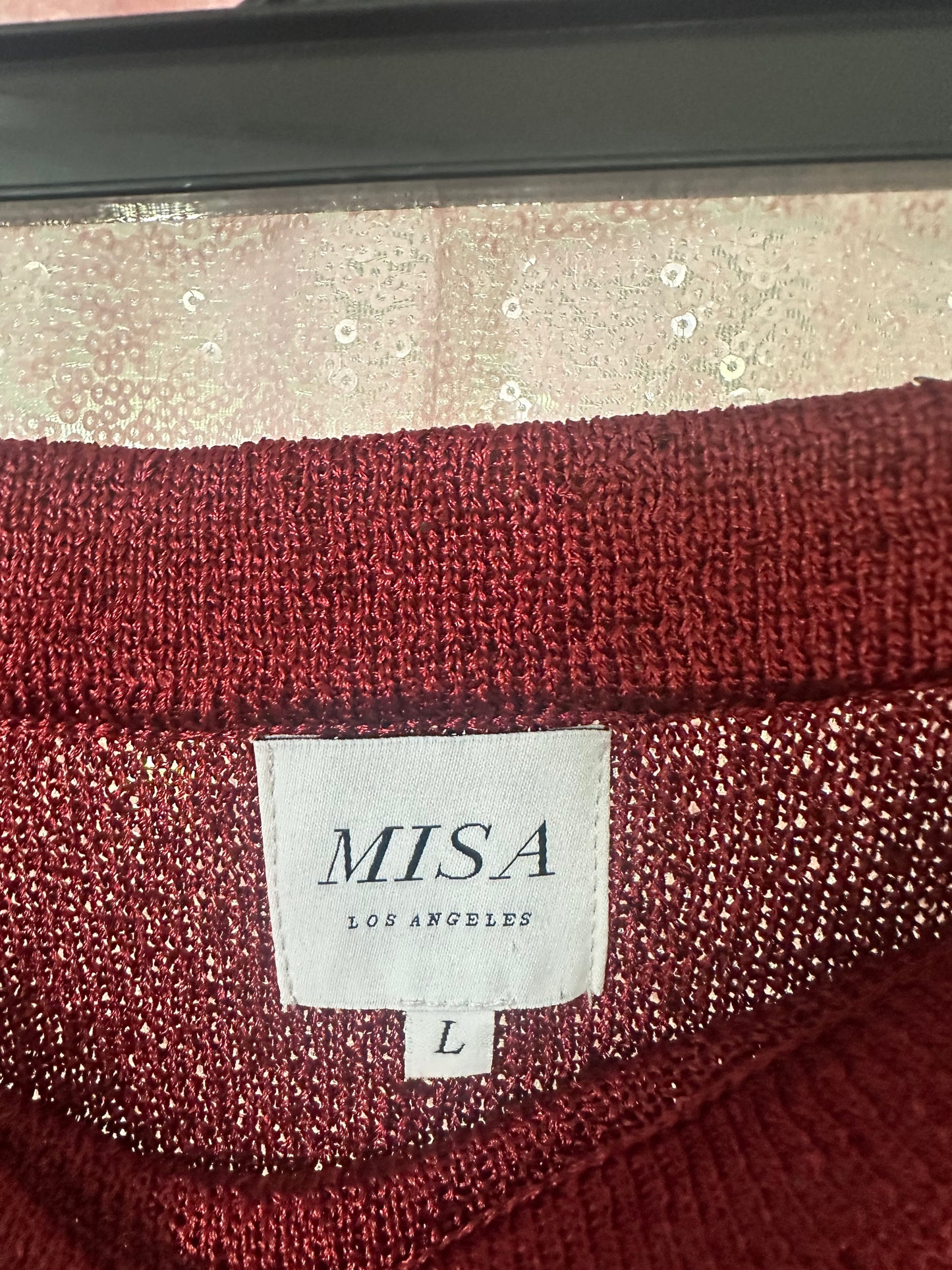 MISA sequin burgundy midi skirt size LARGE