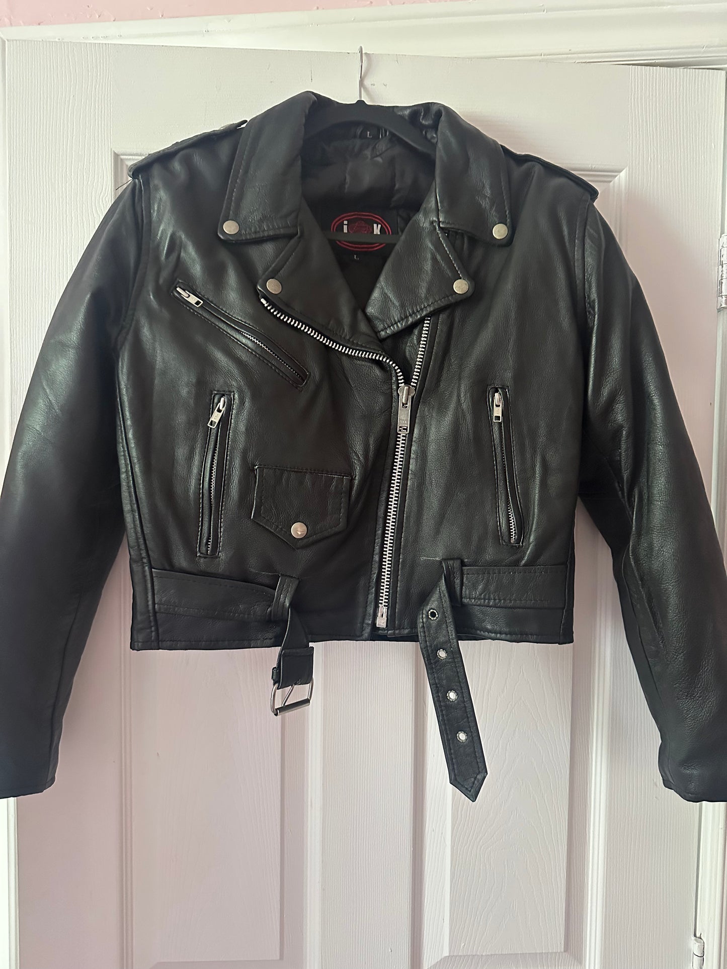 IK genuine leather punk jacket size LARGE