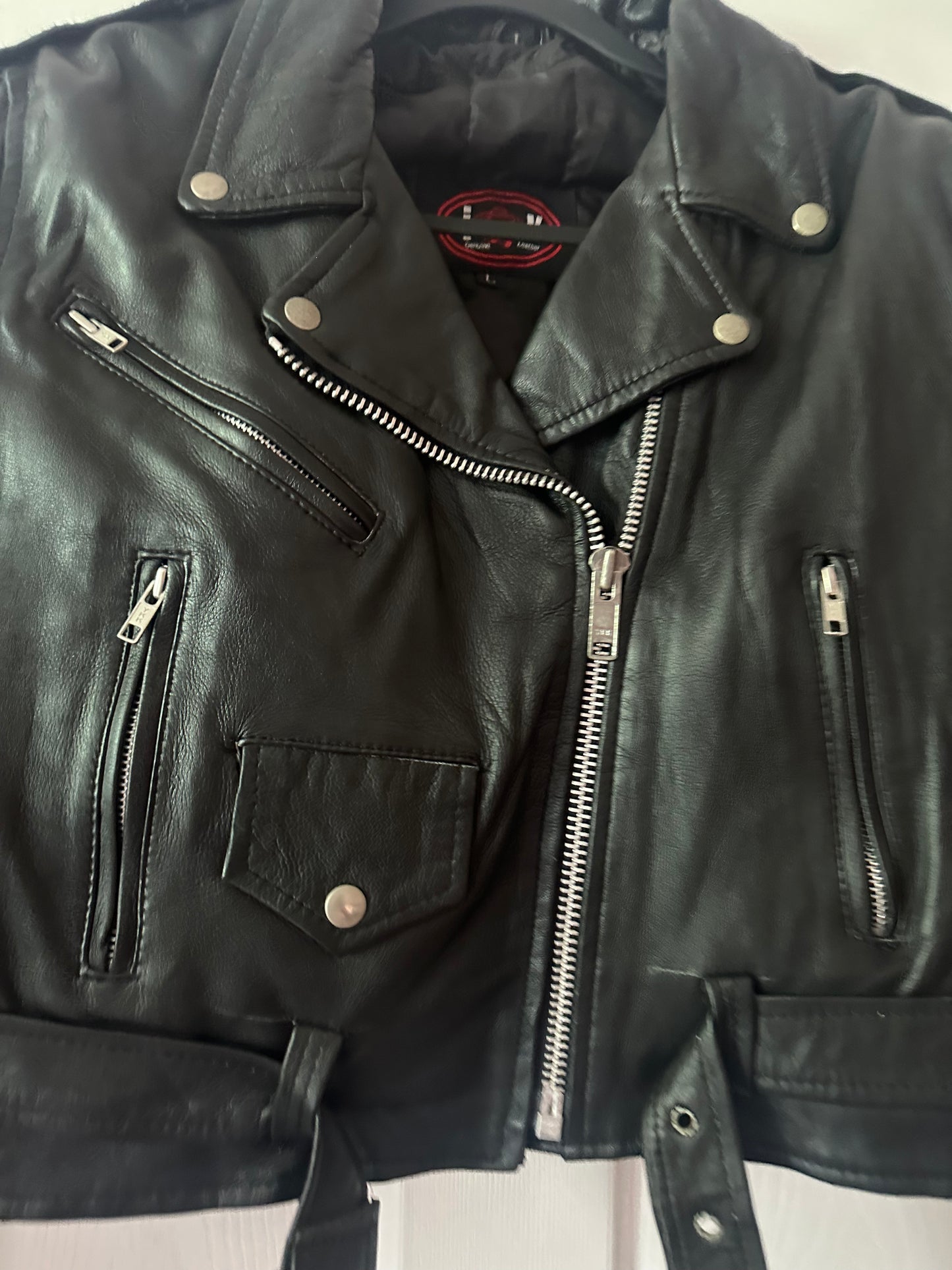 IK genuine leather punk jacket size LARGE