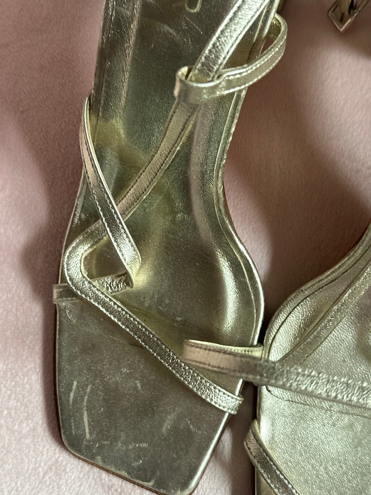 BY FAR GOLD STRAPPY SANDALS SIZE IT38 (7.5-8US)