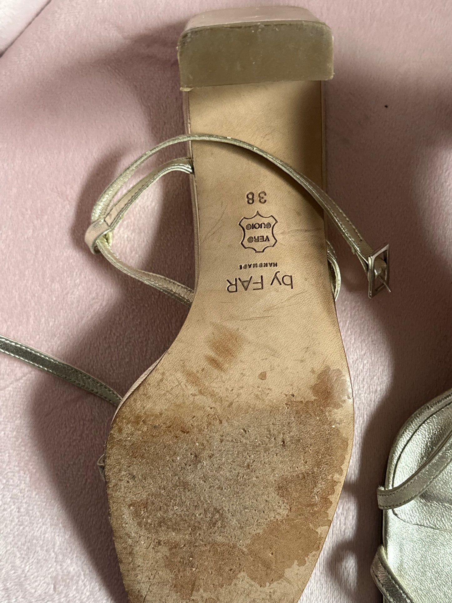 BY FAR GOLD STRAPPY SANDALS SIZE IT38 (7.5-8US)